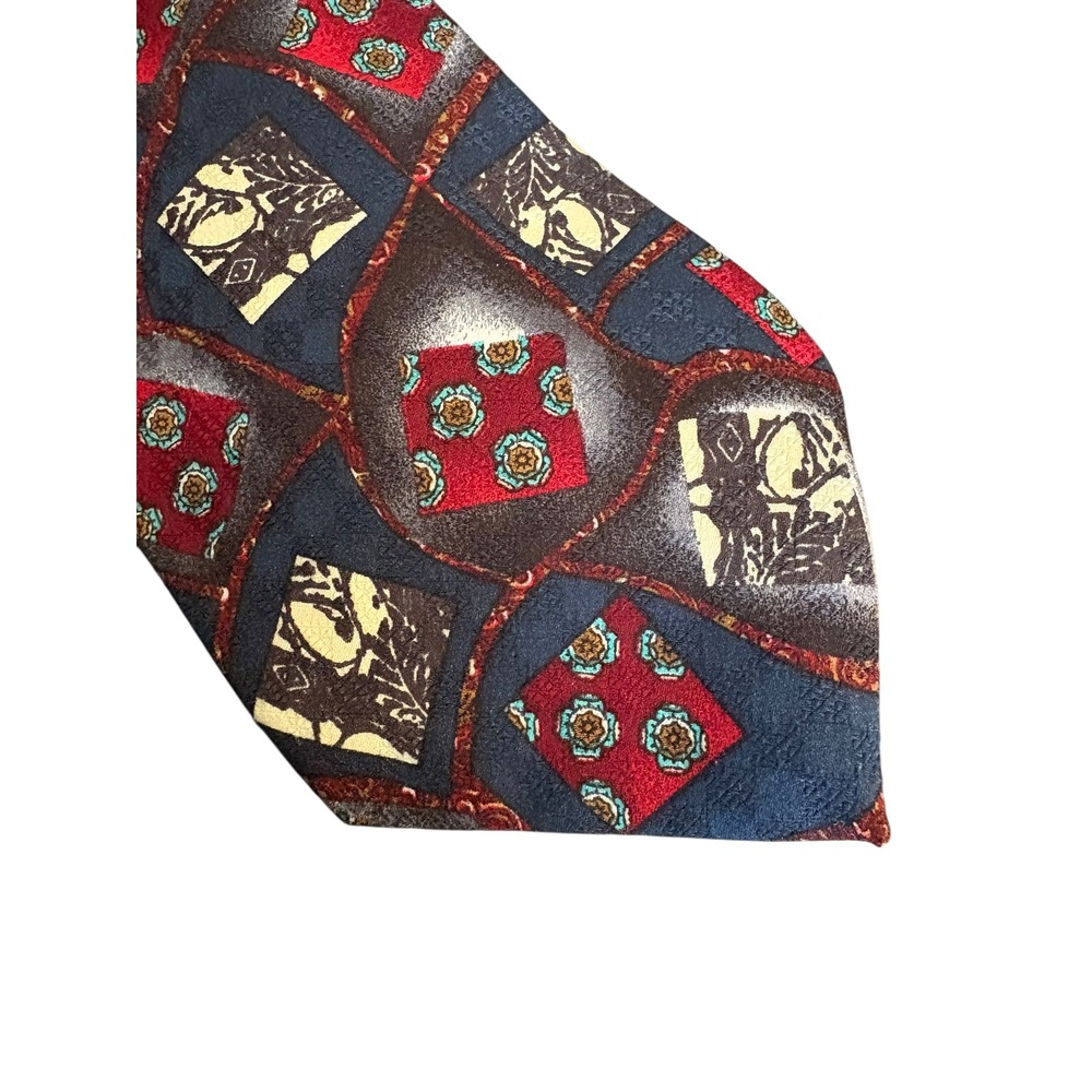 Reed St. James Men's Tie Vintage Geometric Abstract Red Navy Made in USA‎